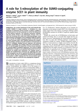 A Role for S-Nitrosylation of the SUMO-Conjugating Enzyme SCE1 in Plant Immunity