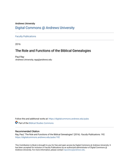 The Role and Functions of the Biblical Genealogies