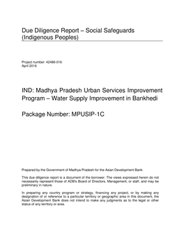 Madhya Pradesh Urban Services Improvement Project (MPUSIP), Herein After Referred As ‘The Project’