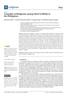 Centrality of Religiosity Among Select Lgbtqs in the Philippines