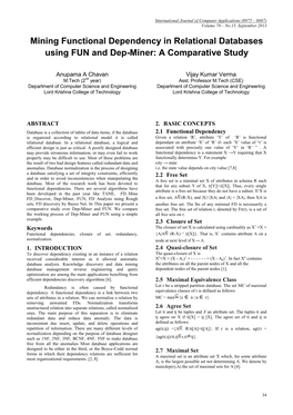 Mining Functional Dependency in Relational Databases Using FUN and Dep-Miner: a Comparative Study