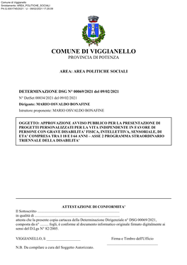 Comune Di Viggianello Smistamento: AREA POLITICHE SOCIALI Prt.G.0001745/2021 - U - 09/02/2021 17:25:09