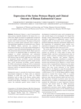 Expression of the Serine Protease Hepsin and Clinical Outcome of Human Endometrial Cancer