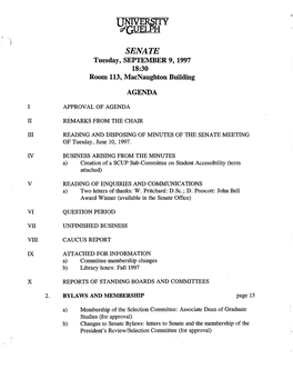 SENATE Tuesday, SEPTEMBER 9, 1997 18:30 Room 113, Macnaughton Building