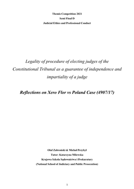 Legality of Procedure of Electing Judges of the Constitutional Tribunal As a Guarantee of Independence and Impartiality of a Judge