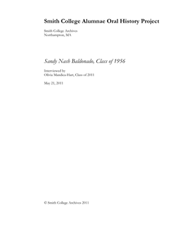 Smith College Alumnae Oral History Project Sandy Nash Baldonado, Class of 1956