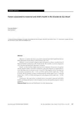 Factors Associated to Maternal and Child's Health in Rio Grande Do Sul, Brazil