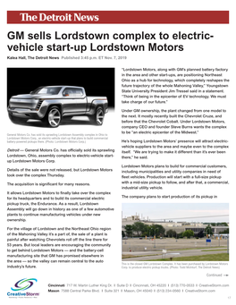 GM Sells Lordstown Complex to Electric- Vehicle Start-Up Lordstown Motors Kalea Hall, the Detroit News Published 3:45 P.M