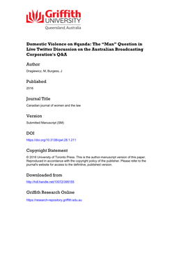 Dragiewicz, M., & Burgess, J. (2016). Domestic Violence on #Qanda