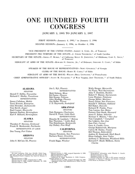 One Hundred Fourth Congress January 3, 1995 to January 3, 1997