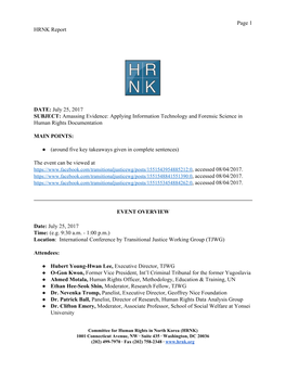HRNK Report DATE: ​July 25, 2017 SUBJECT:​Amassing Evidence