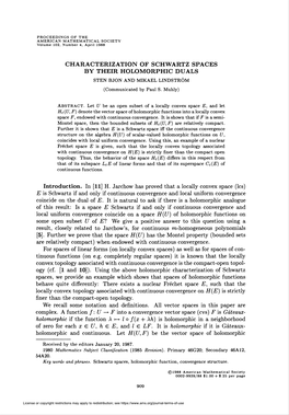 CHARACTERIZATION of SCHWARTZ SPACES by THEIR HOLOMORPHIC DUALS STEN BJON and MIKAEL LINDSTRÖM (Communicated by Paul S