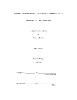 The Effects of Feeding on Zebrafish Danio Rerio Circadian-Dependent