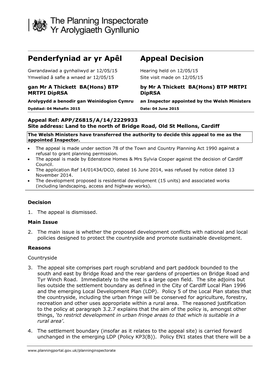 Penderfyniad Ar Yr Apêl Appeal Decision