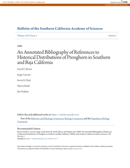 An Annotated Bibliography of References to Historical Distributions of Pronghorn in Southern and Baja California David E