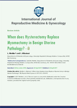 When Does Hysterectomy Replace Myomectomy in Benign Uterine Pathology? - L