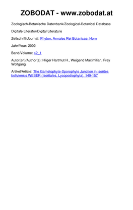 The Gametophyte-Sporophyte Junction in Isoetes Boliviensis WEBER (Isoetales, Lycopodiophyta) By