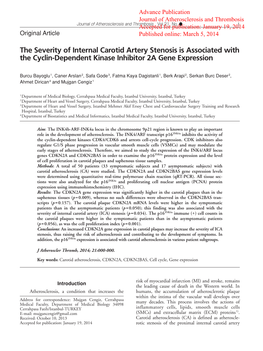 The Severity of Internal Carotid Artery Stenosis Is Associated with the Cyclin-Dependent Kinase Inhibitor 2A Gene Expression