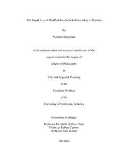 Dissertation Submitted in Partial Satisfaction of The