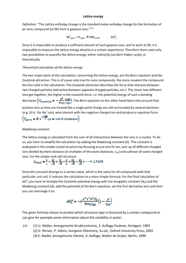 Lattice Energy