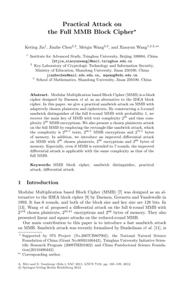 Practical Attack on the Full MMB Block Cipher