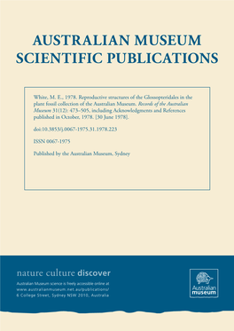 Reproductive Structures of the Glossopteridales in the Plant Fossil Collection of the Australian Museum