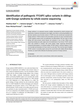 Identification of Pathogenic YY1AP1 Splice Variants in Siblings with Grange Syndrome by Whole Exome Sequencing