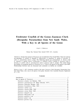 Freshwater Crayfish of the Genus Euastacus Clark (Decapoda: Parastacidae) from New South Wales, with a Key to All Species of the Genus