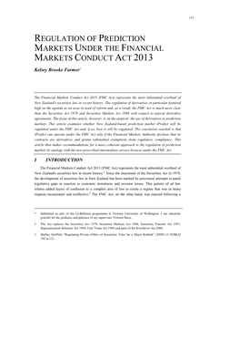 Regulation of Prediction Markets Under the Financial Markets Conduct Act 2013