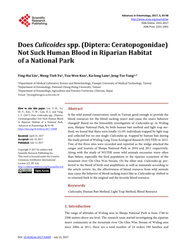 Diptera: Ceratopogonidae) Not Suck Human Blood in Riparian Habitat of a National Park