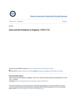 Ochs and the Palatines in England, 1709/1710