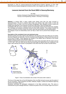 Lessons Learned from the Flood 2002 in Saxony/Germany