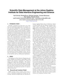 Scientific Data Management at the Johns Hopkins Institute for Data