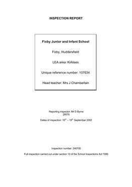 INSPECTION REPORT Fixby Junior and Infant School Fixby