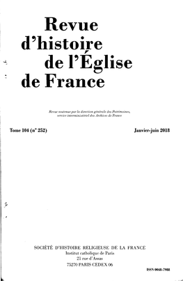 Revue D'histoire De L'eglise De France