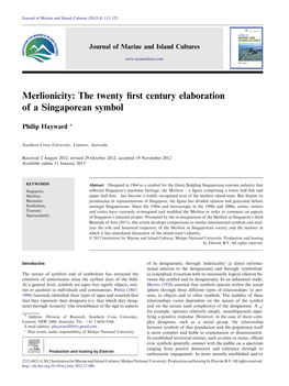 Merlionicity: the Twenty First Century Elaboration of a Singaporean Symbol