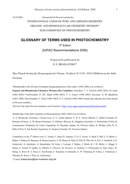 IUPAC Glossary of Terms Used in Photochemistry