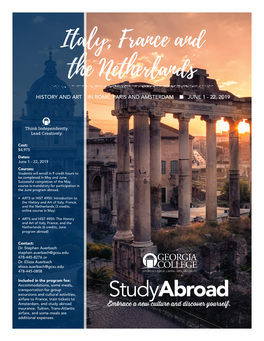 Italy, France and the Netherlands Histozry and ART in ROME, PARIS and AMSTERDAM N JUNE 1 - 22, 2019