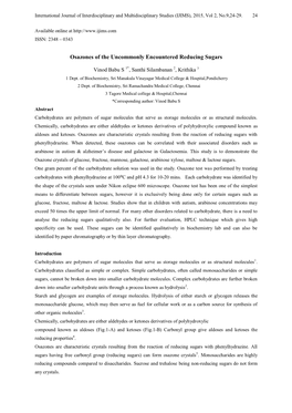 Osazones of the Uncommonly Encountered Reducing Sugars