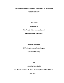 The Role of Heme Oxygenase in Metastatic Melanoma