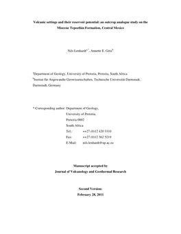 Volcanic Settings and Their Reservoir Potential: an Outcrop Analogue Study on the Miocene Tepoztlán Formation, Central Mexico N