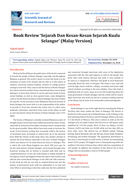 Sejarah Dan Kesan-Kesan Sejarah Kuala Selangor’ (Malay Version)