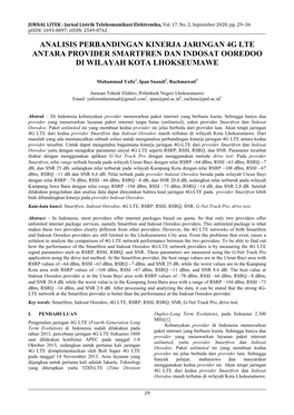 Analisis Perbandingan Kinerja Jaringan 4G Lte Antara Provider Smartfren Dan Indosat Ooredoo Di Wilayah Kota Lhokseumawe