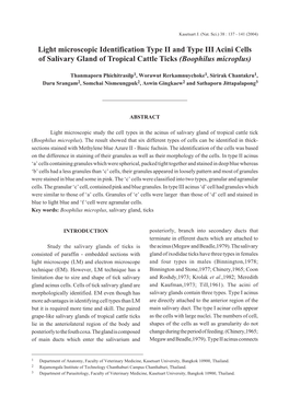 Light Microscopic Identification Type II and Type III Acini Cells of Salivary Gland of Tropical Cattle Ticks (Boophilus Microplus)