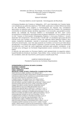 Ministério Da Ciência, Tecnologia, Inovações E Comunicações Empresa Brasileira De Correios E Telégrafos Correios Sede