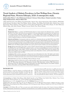 Trend Analysis of Malaria Prevalence in East Wollega Zone, Oromia Regional State, Western Ethiopia, 2020: a Retrospective Study