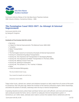 The Farmington Canal 1822-1847: an Attempt at Internal Improvement