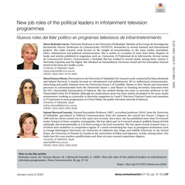 New Job Roles of the Political Leaders in Infotainment Television Programmes Nuevos Roles Del Líder Político En Programas Televisivos De Infoentretenimiento