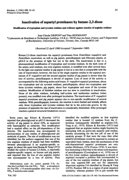 Inactivation of Aspartyl Proteinases by Butane-2,3-Dione Modffication Oftryptophan and Tyrosine Residues and Evidence Against Reaction of Arginine Residues