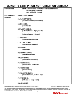 Corticosteroids Topical Quantity Limit